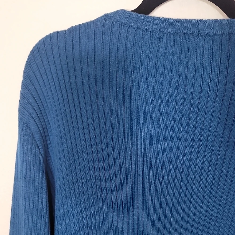Vintage Nautica Mens 100% Cotton Crewneck Sweater Size L Blue White Stripe Y2K